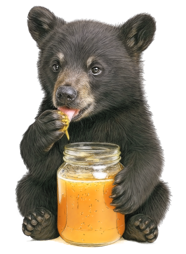 Baby Bear with Honeypot Illustration